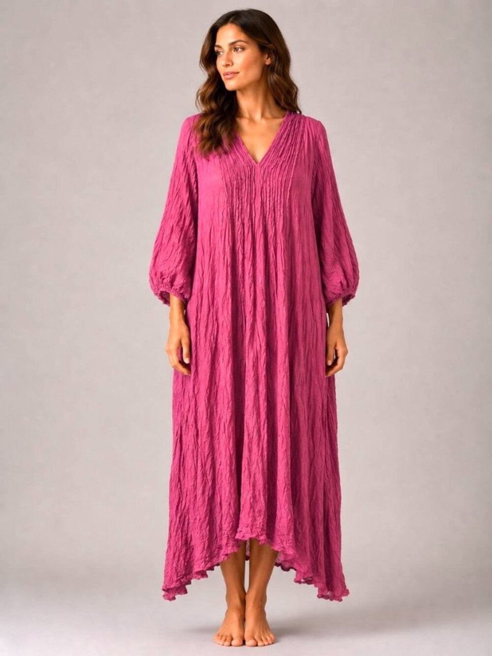 NEW Rose Pink Cotton Boho Maxi Dress Oversized Relaxed Fit with Pockets Thailand
